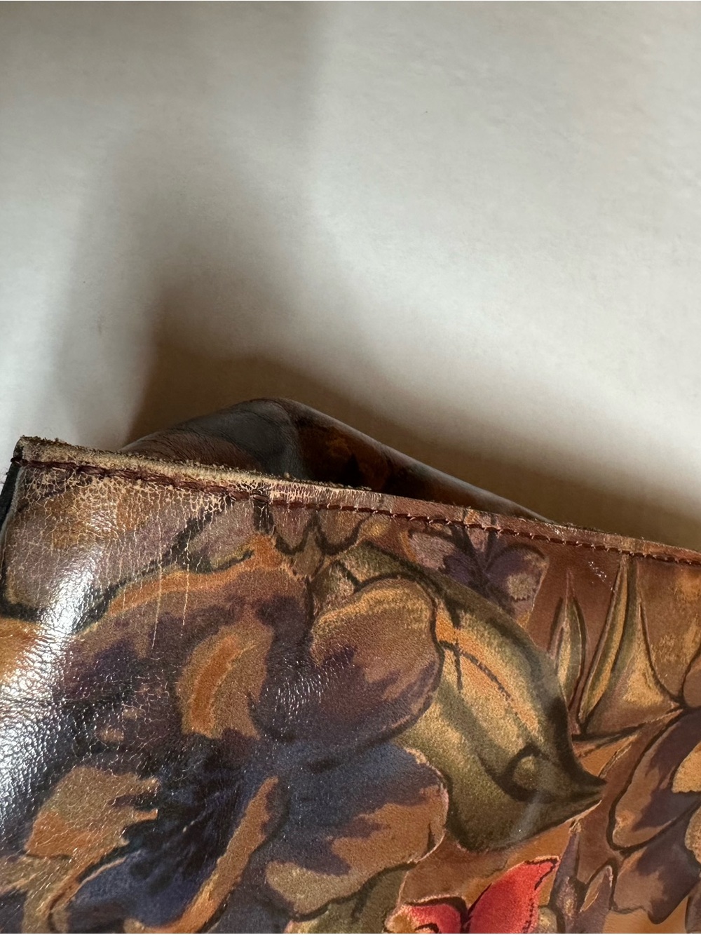 Patricia Nash Brown Hand-Painted Floral Shoulder Bag with Red Accents - Picture 16 of 16